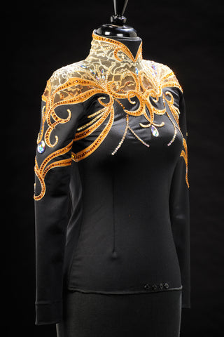 Gold Black Spandex with Bronze Show Blouse XS 3202-47