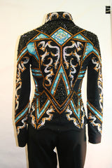 Black/Turquoise/Bronze Stretch Jacket, Ladies M, 1461A