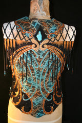 #1609 Show Vests, Ladies M, Stretch Black with Turquoise and Bronze