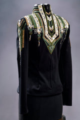 #2004 Black with Moss and White Show Blouse, Ladies S, 8637-13