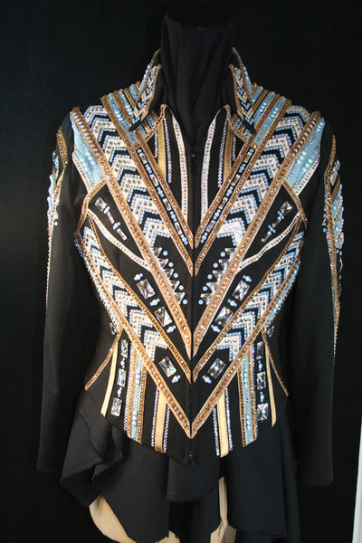 2201 Black, Tan, Turq Show Jacket, Ladies L, BFC 28365