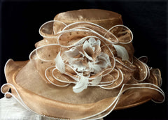 Beige Organdy Hat with White Edging