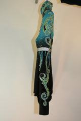 #1227 Horsemanship Blouse, Black w/turquoise, lime, white, Ladies XS, 5466A