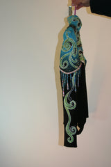 #1227 Horsemanship Blouse, Black w/turquoise, lime, white, Ladies XS, 5466A