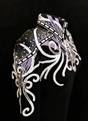 #1366 Black w/White and Lavender Show Blouse, Ladies L, 8637-14