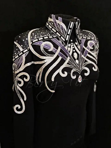 #1366 Black w/White and Lavender Show Blouse, Ladies L, 8637-14