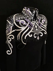 #1366 Black w/White and Lavender Show Blouse, Ladies L, 8637-14