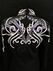 #1366 Black w/White and Lavender Show Blouse, Ladies L, 8637-14
