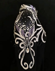 #1366 Black w/White and Lavender Show Blouse, Ladies L, 8637-14