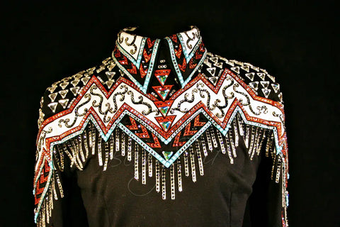 2000 Black Rust Turquoise Show Blouse, Ladies L,  8637-8