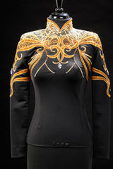 Gold Black Spandex with Bronze Show Blouse XS 3202-47
