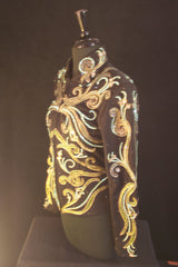 SOLD #0591 Black Stretch Show Jacket w/Moss and Gold, BFC 8019-4