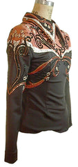 Black and Burnt Orange Equitation Horsemanship Blouse, Ladies M, Budget Friendly, 5045A