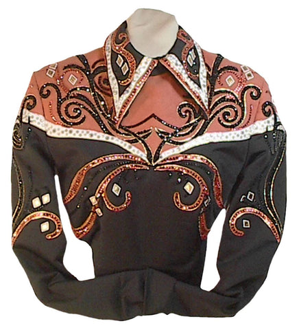 Black and Burnt Orange Equitation Horsemanship Blouse, Ladies M, Budget Friendly, 5045A