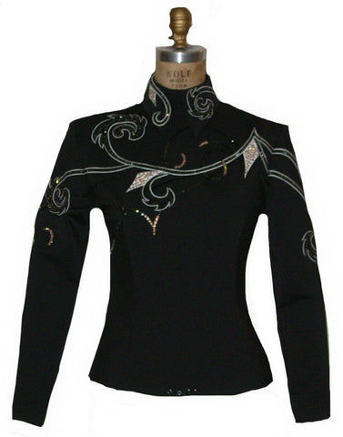 Black Horsemanship Blouse with white, Ladies M, 1781B