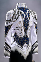 SOLD  #1005 White w/Black and Royal Show Jacket, Ladies M, 6351-46