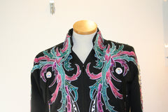 Black Western Pleasure Jacket w/Raspberry & Turq, Ladies M, 1518A