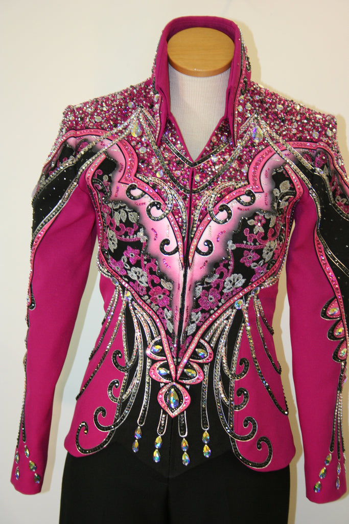 SOLD  Black and Fuschia Show Jacket, Ladies S, 5109A