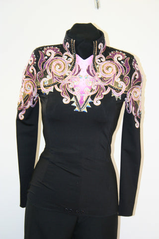 #1315 Black w/Raspberry Show Blouse Ladies M, 3202-32