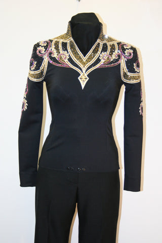 SOLD #1317 Black and Gold Equitation Show Blouse XS