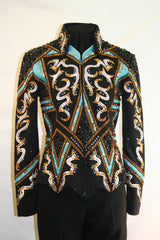 Black/Turquoise/Bronze Stretch Jacket, Ladies M, 1461A