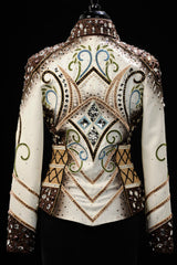 SOLD #1430 Ivory/Chocolate Show Jacket w/blue and celery, Ladies M 8019-11