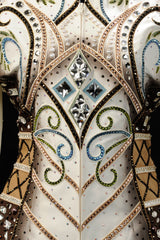SOLD #1430 Ivory/Chocolate Show Jacket w/blue and celery, Ladies M 8019-11