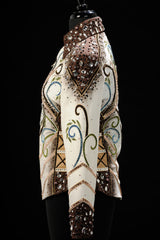 SOLD #1430 Ivory/Chocolate Show Jacket w/blue and celery, Ladies M 8019-11