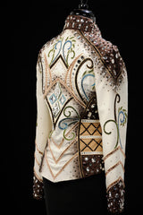 SOLD #1430 Ivory/Chocolate Show Jacket w/blue and celery, Ladies M 8019-11