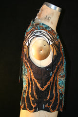 #1609 Show Vests, Ladies M, Stretch Black with Turquoise and Bronze