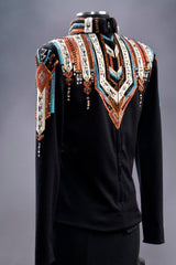 #2004 Black w/Rust, Turq, White Show Blouse, Ladies M , 8637-9