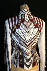 #2001 White and Burgundy Show Jacket, Ladies M, 8637-34