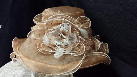 Beige Organdy Hat with White Edging