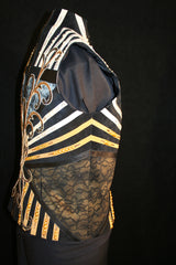 Ladies XL Black Pigsuede Show Vest, White and Gold Trim, 27275