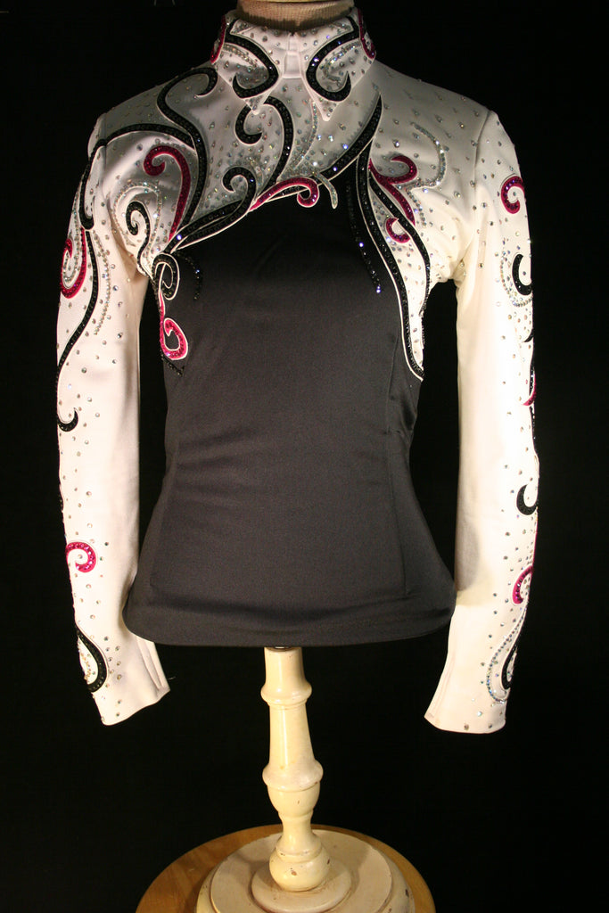 Horsemanship Blouse, Ladies XS, Black and White with Raspberry, 1682A