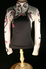 Horsemanship Blouse, Ladies XS, Black and White with Raspberry, 1682A