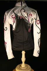 Horsemanship Blouse, Ladies XS, Black and White with Raspberry, 1682A