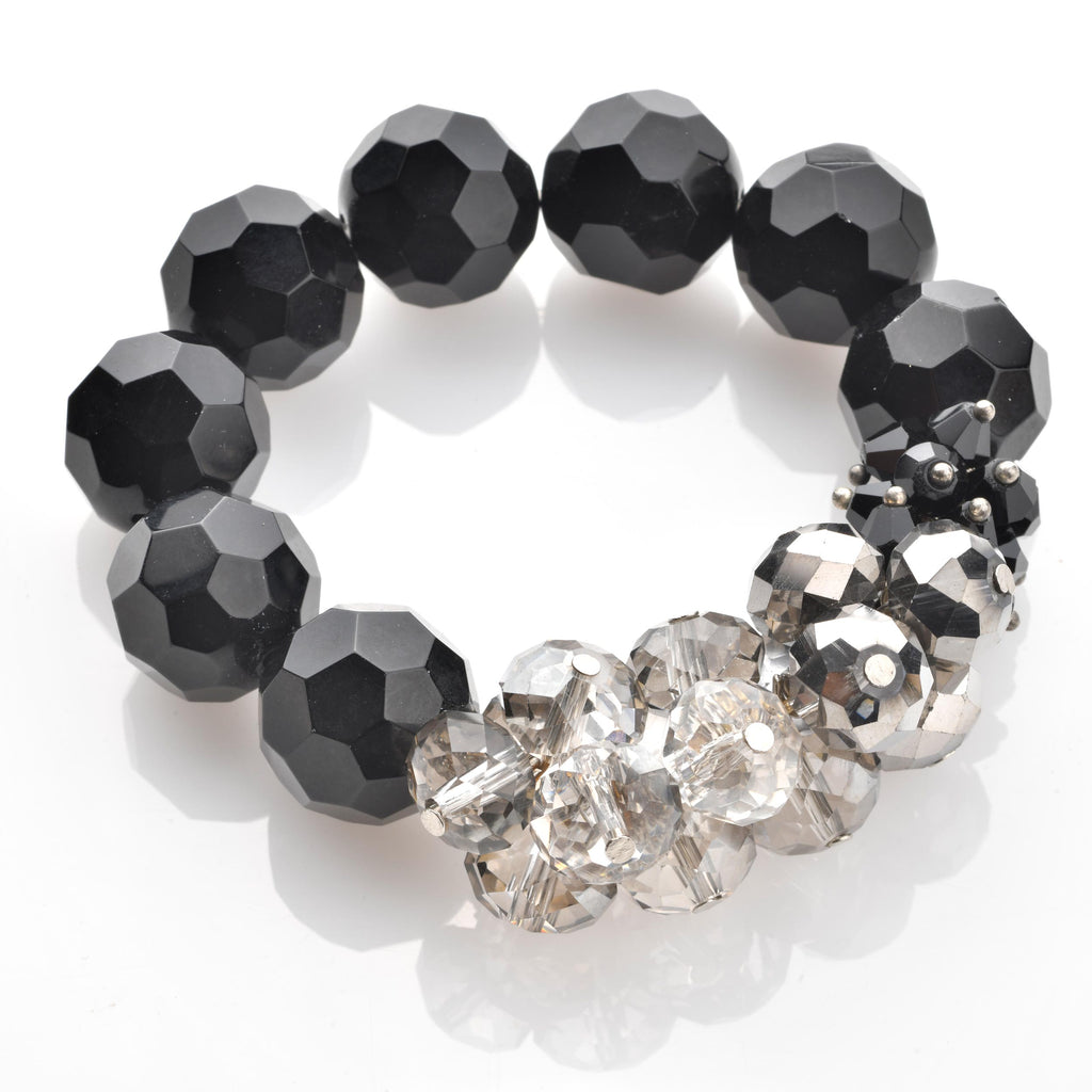 AJ3 Black Crystal with Clear Silver Stretch Bracelet