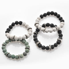 AJ5 Textured Bead Stretch Bracelets with Silver Spacers