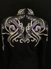 #1366 Black w/White and Lavendar Show Blouse, Ladies L, 8637-14