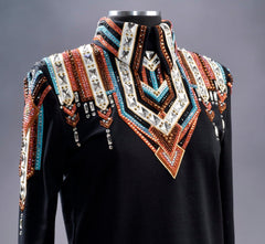 #2004 Black w/Rust, Turq, White Show Blouse, Ladies M , 8637-9